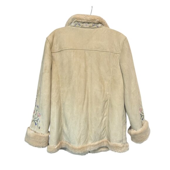 Fu Da‎ Sport Faux Suede Embroidered Sherpa Coat Sz L Phoebe Buffay Inspired 90s - Picture 3 of 8